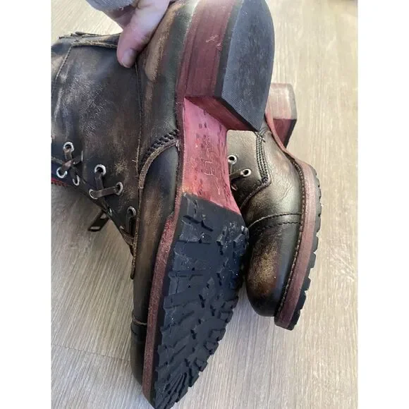 FreeBird Steven Liverpool Zip Distressed Leather‎ Boots W 10 Brown Red Combat - Picture 8 of 10